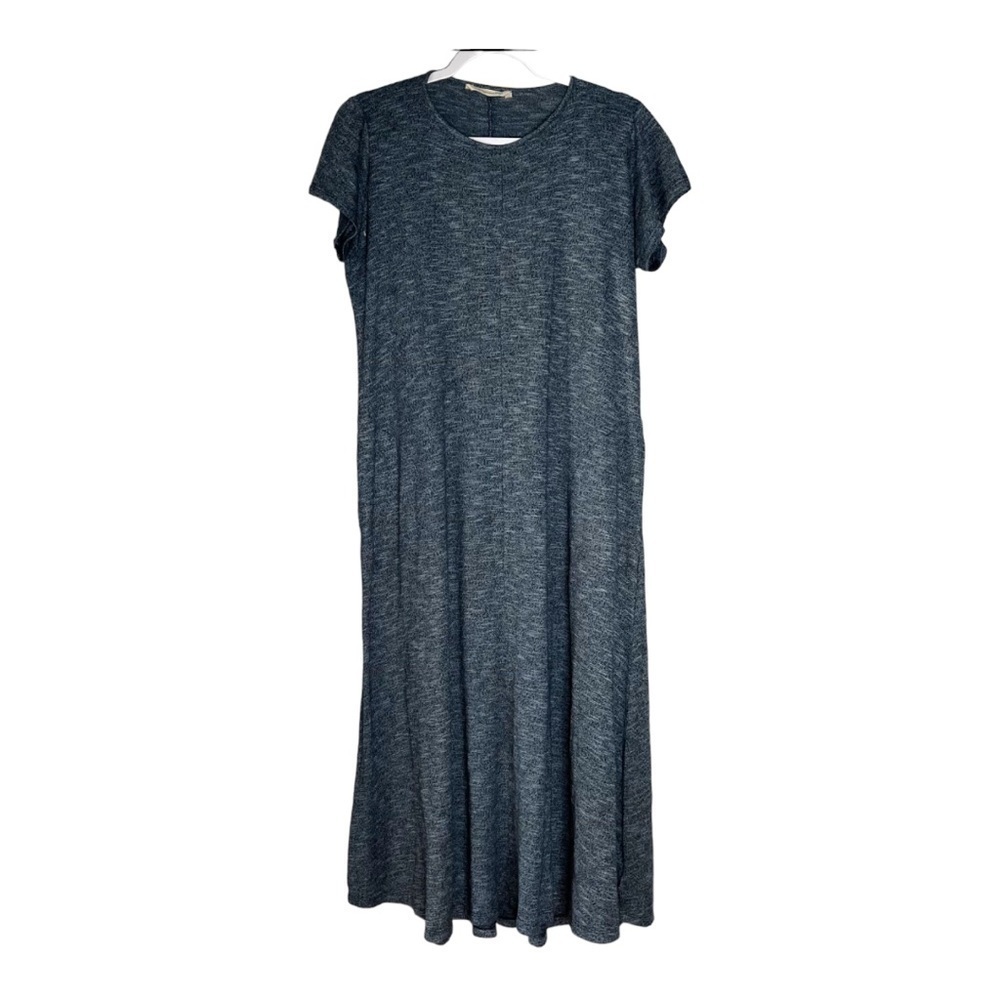 SOFT SURROUNDINGS Summer Maxi Dress M Blue Knit Short Sleeve Pockets.